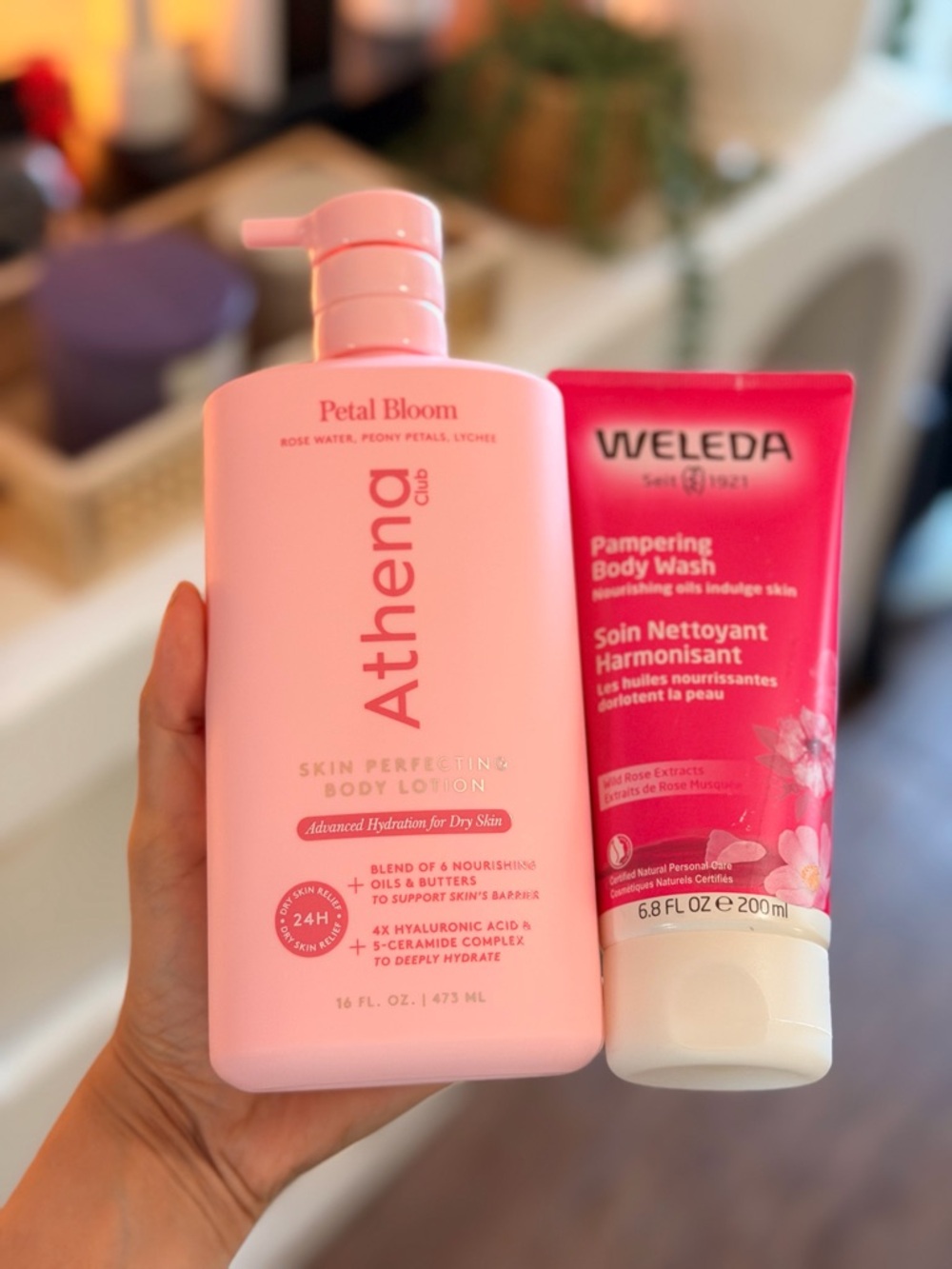 Athena Club Petal Bloom Body Lotion and Weleda Wild Rose Body Wash duo